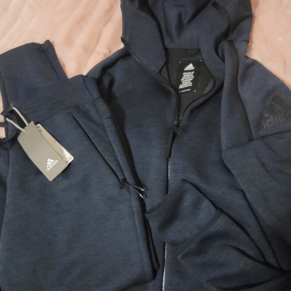2 Piece Adidas Womans And Mens Dark Blue Zip-Up Sweater